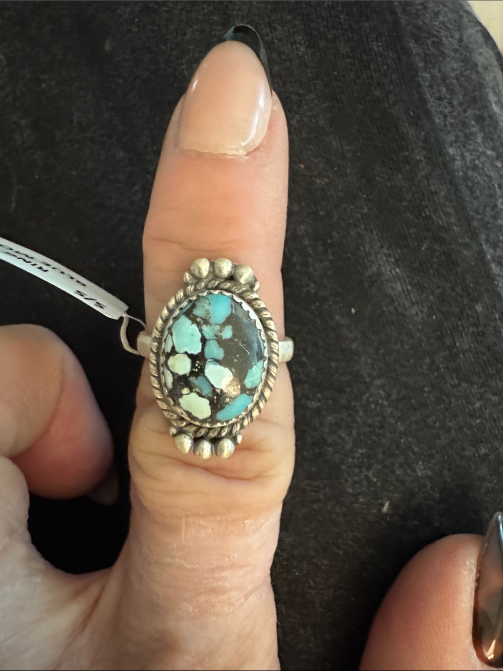 Sterling Silver Blue Moon  Turquoise Statement Ring - Blue Green Oval